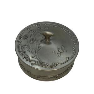 Late 20th Century German Frieling-Zinn Pewter Butterfly Design Round Box Lid